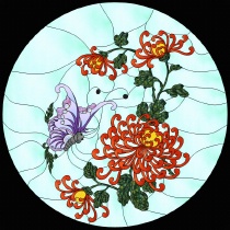 Stained Glass Pattern Fuji Mums and Butterfly 