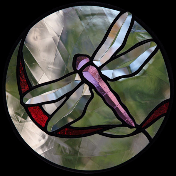 window made using Amethyst Damselfly bevel cluster